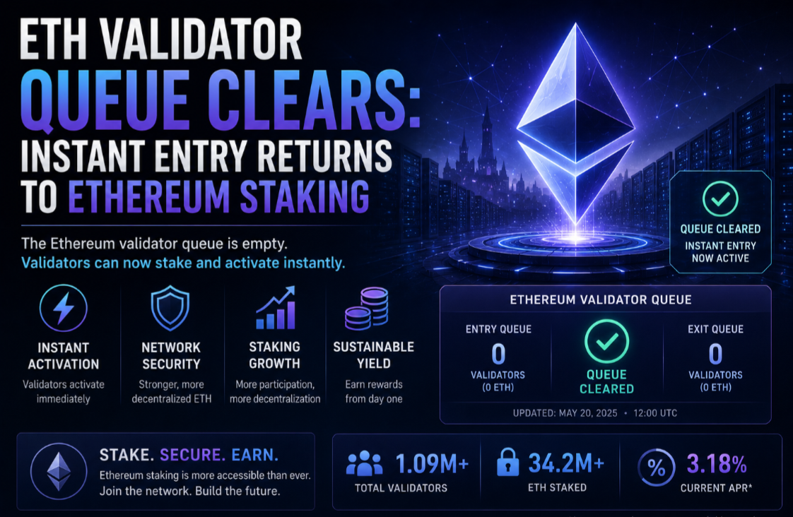 ETH Validator Queue Clears: Instant Entry Returns to Ethereum Staking