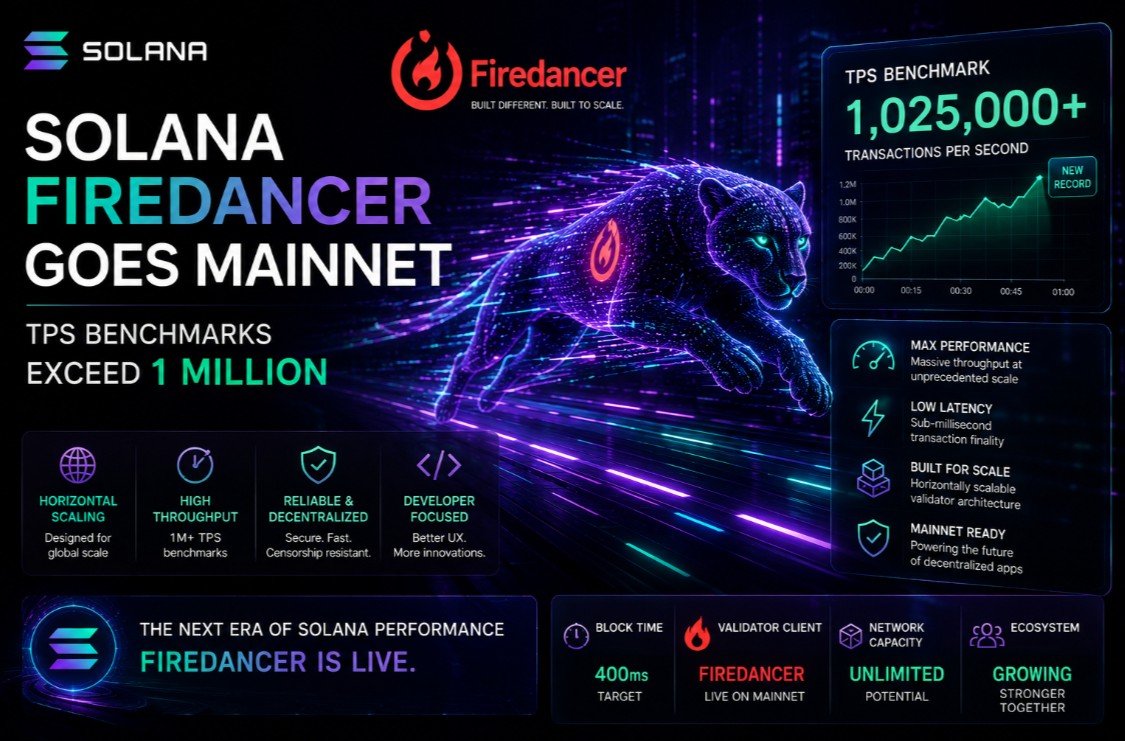 Solana Firedancer Goes Mainnet: TPS Benchmarks Exceed 1 Million