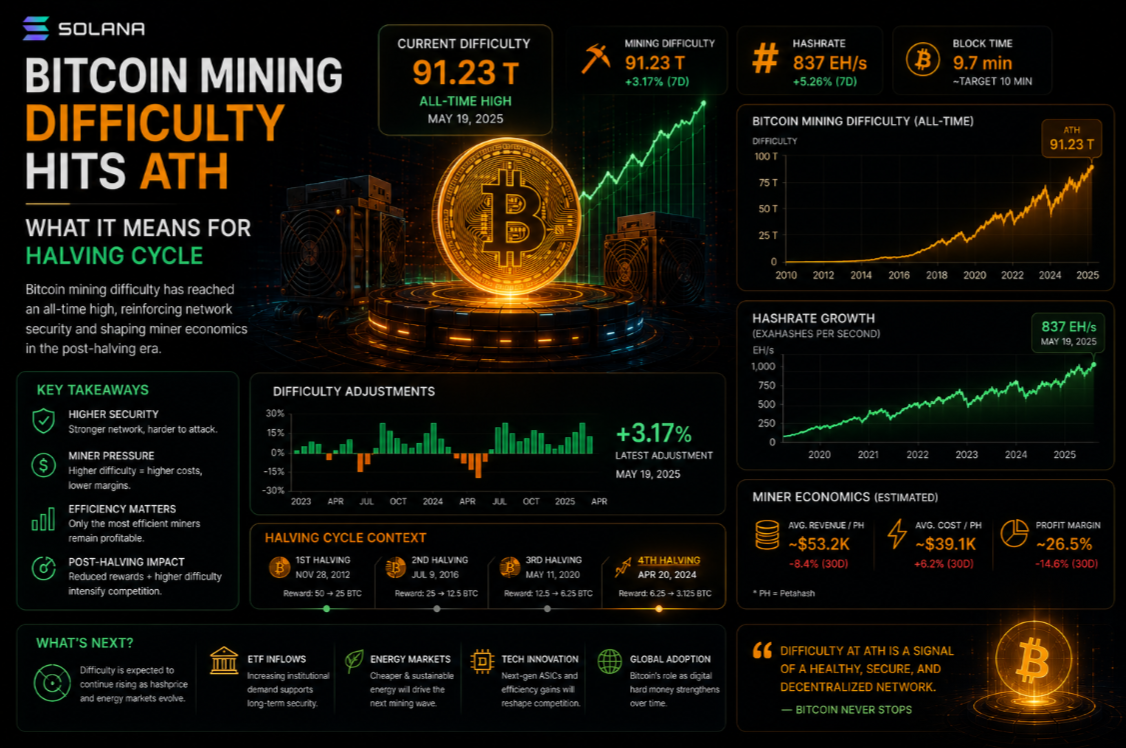 Bitcoin Mining Difficulty Hits ATH — What It Means for Halving Cycle