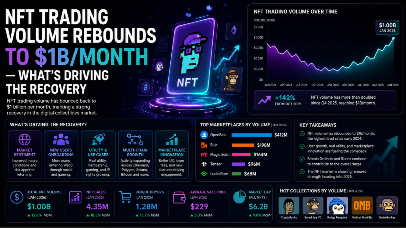 NFT Trading Volume Rebounds to $1B/Month — What's Driving the Recovery