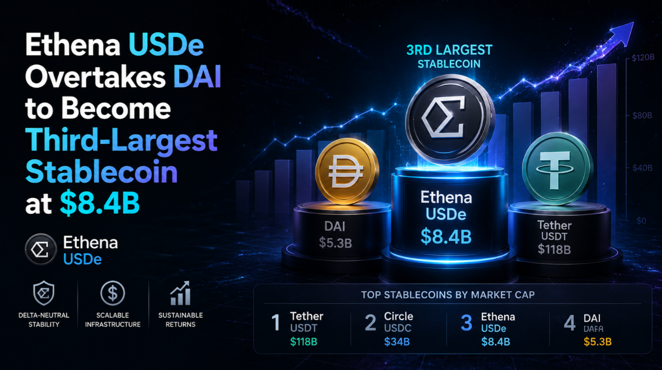 Ethena USDe Overtakes DAI to Become Third-Largest Stablecoin at $8.4B