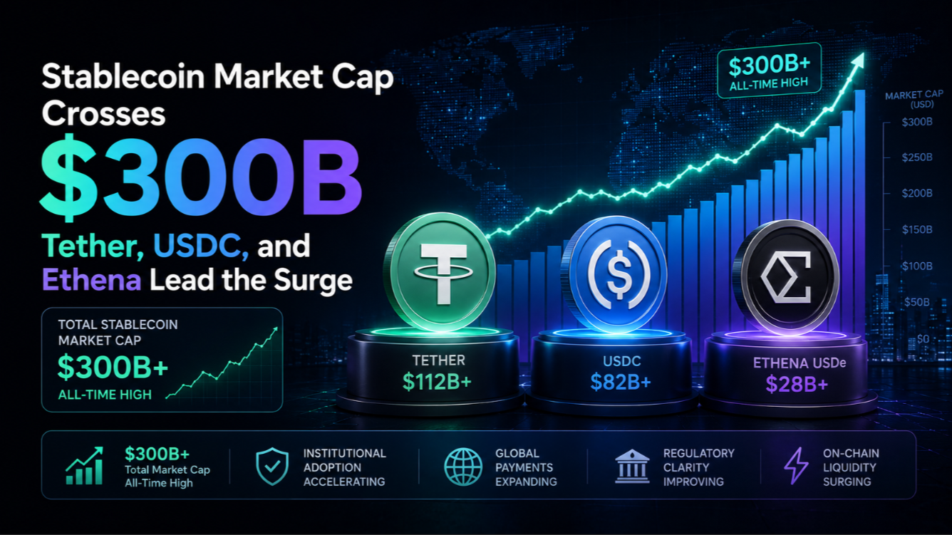 Stablecoin Market Cap Crosses $300B: Tether, USDC, and Ethena Lead the Surge