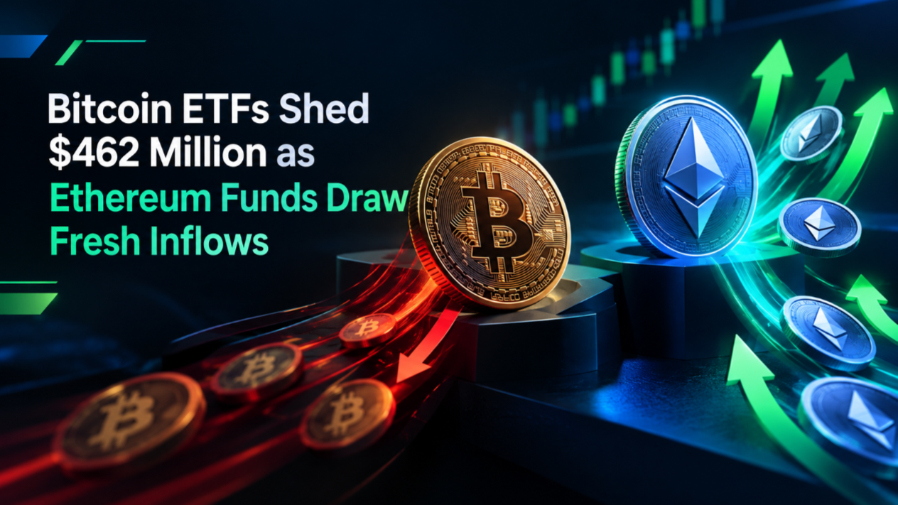 Bitcoin ETFs Shed $462 Million as Ethereum Funds Draw Fresh Inflows