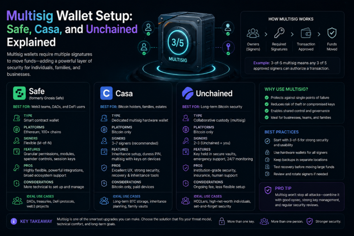 Multisig Wallet Setup: Safe, Casa, and Unchained Explained