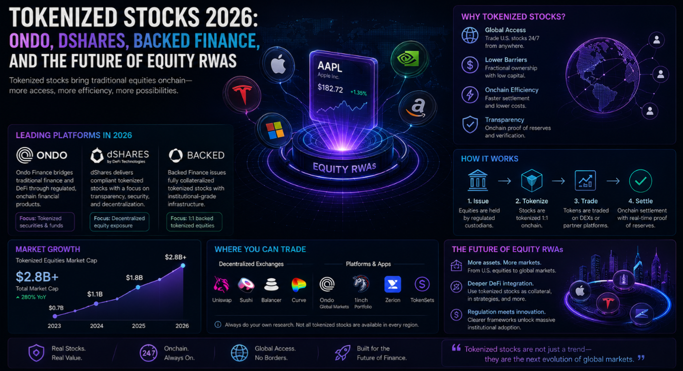 Tokenized Stocks 2026: Ondo, dShares, Backed Finance, and the Future of Equity RWAs