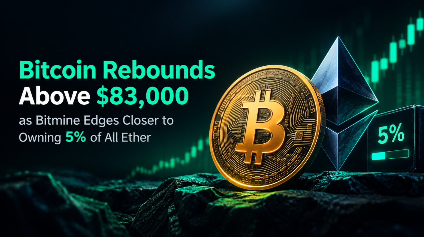 Bitcoin Rebounds Above $83,000 as Bitmine Edges Closer to Owning 5% of All Ether