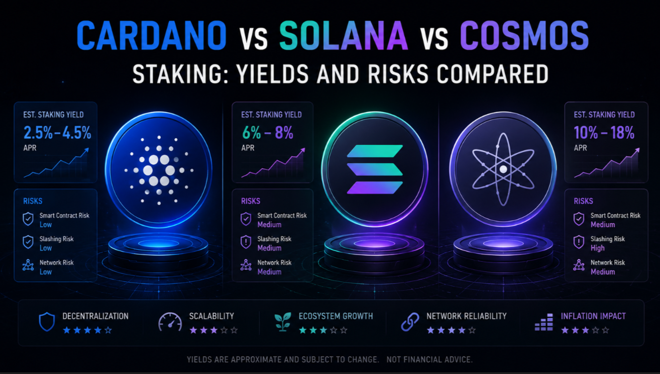 Cardano vs Solana vs Cosmos Staking: Yields and Risks Compared