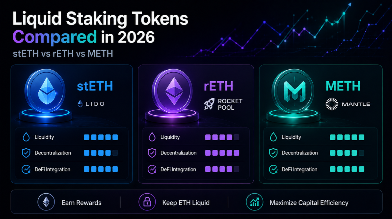 Liquid Staking Tokens Compared: stETH vs rETH vs METH in 2026