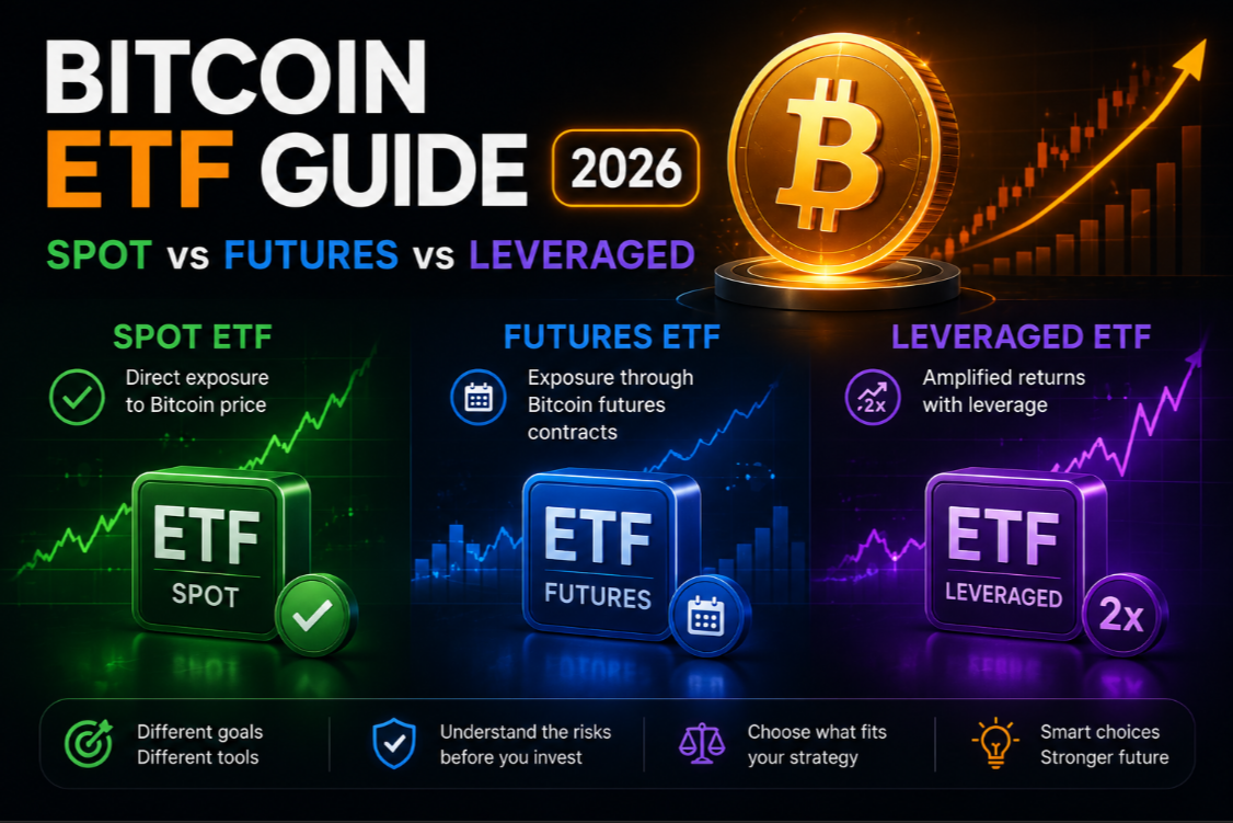 Bitcoin ETF Complete Guide 2026: Spot, Futures, and Leveraged Compared