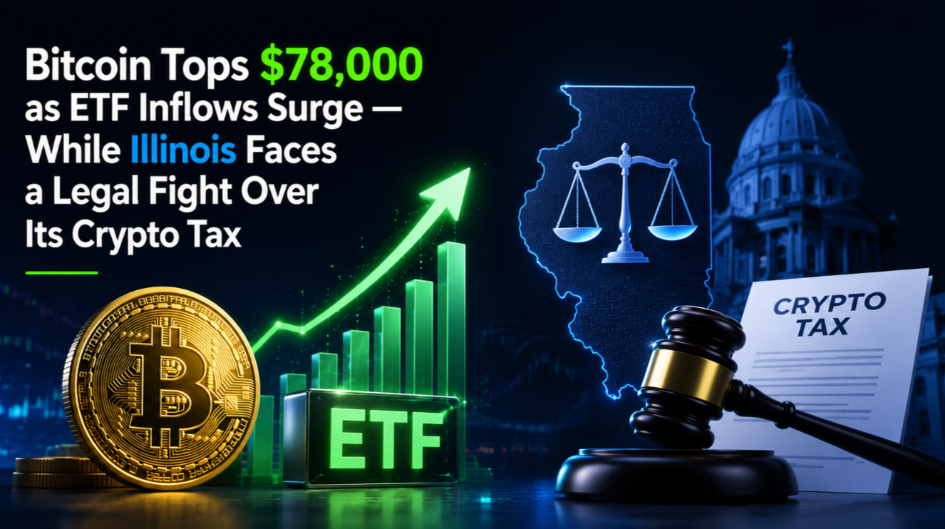 Bitcoin Tops $78,000 as ETF Inflows Surge — While Illinois Faces a Legal Fight Over Its Crypto Tax