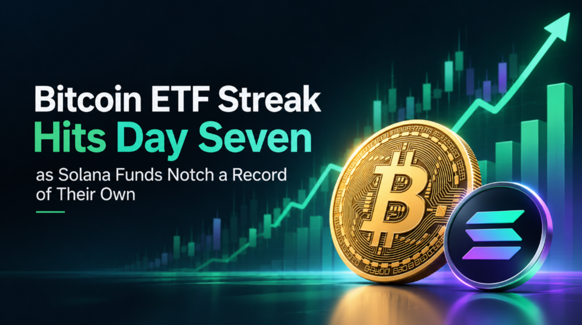 Bitcoin ETF Streak Hits Day Seven as Solana Funds Notch a Record of Their Own