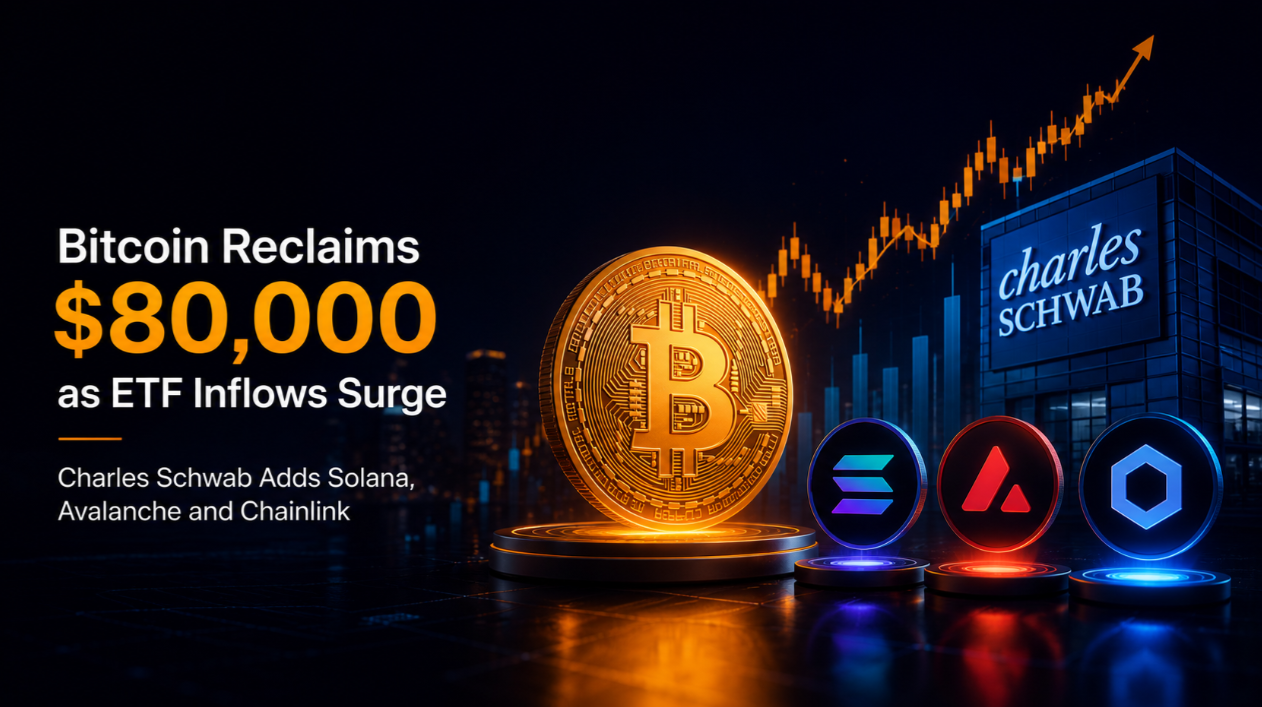 Bitcoin Reclaims $80,000 as ETF Inflows Surge — Charles Schwab Adds Solana, Avalanche and Chainlink