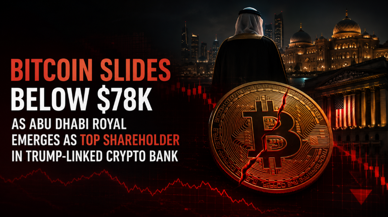 Bitcoin Slides Below $78K as Abu Dhabi Royal Emerges as Top Shareholder in Trump-Linked Crypto Bank